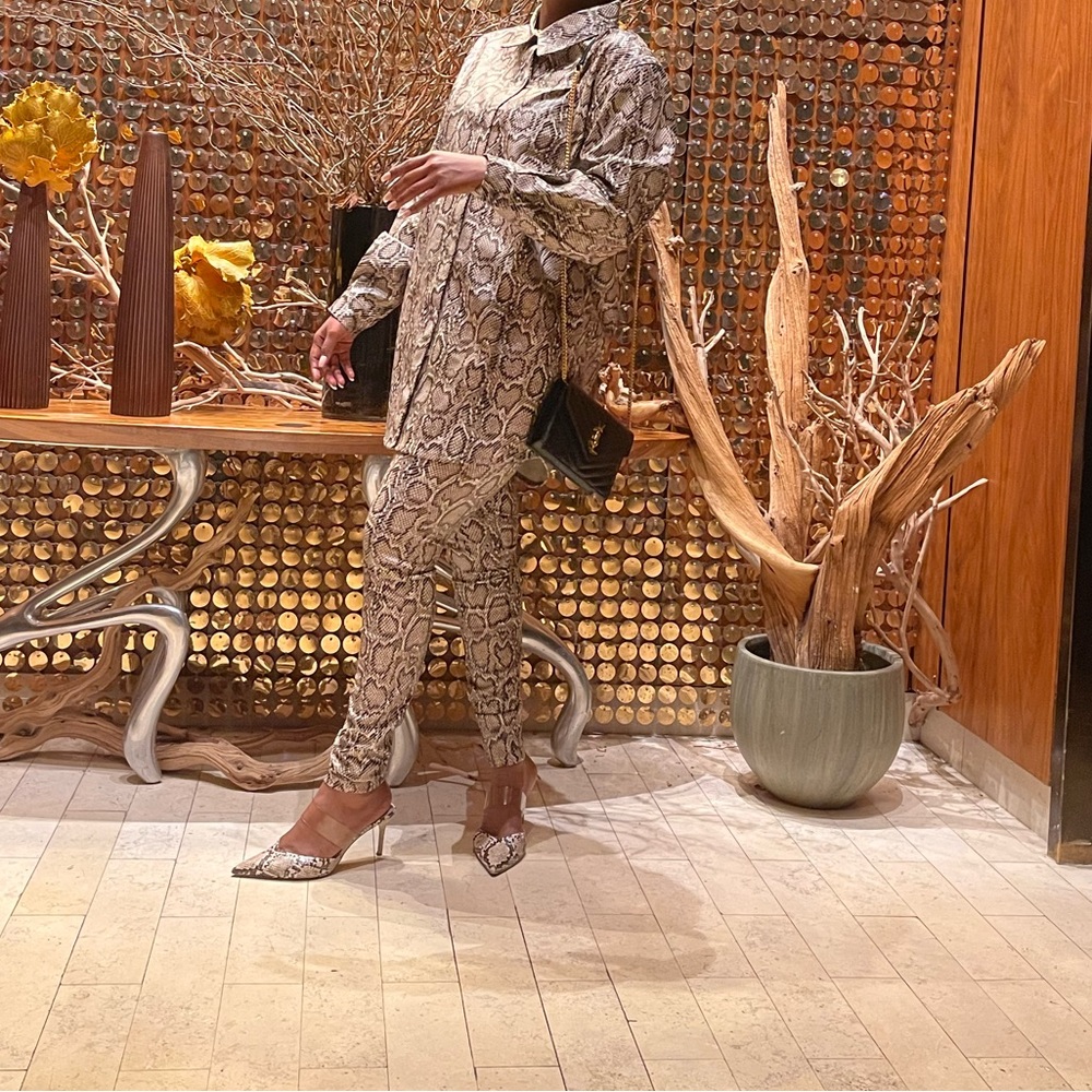 Snake print two piece set pants & shirt WORN ONCE